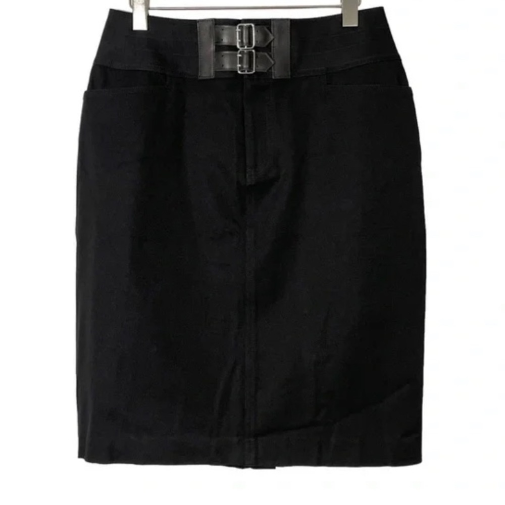 Ralph Lauren LRL Equestrian Double Buckle Black Knee Length Pencil Skirt 8
